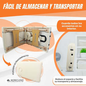 Lit de massage pliable portable Mobiclinic Light CM-01 186x60 cm Crème Cuir Synthétique Design Moderne - Product Image 2