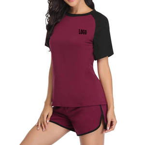 Ensemble T-shirt et short pour femme, dernier cri, logo personnalisé, anti-rétrécissement, confortable, 100% coton, ensemble court pour femme - Product Image 2