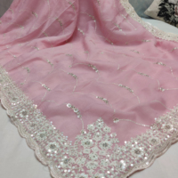 Saree georgette blanche avec bordure en dentelle séquentielle de style ethnique pour toutes les occasions en tissu modal