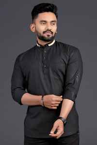 Kurta traditionnel pour homme en coton lourd à grosses fibres avec de nombreux coloris vifs, poche poitrine à 3 boutons - Product Image 5