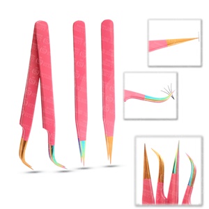 Color <b>Pink</b> Tip Gold and Silver Different Tweezers Private Label Easy to Pickup Thin Lashes Grafting <b>Tool</b> - Product Image 5
