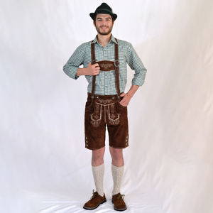 Pantalones cortos bávaros personalizados de alta calidad en cuero de vaca genuino Lederhosen para hombres pantalones cortos bávaros - Product Image 2