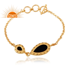 Best Selling Sterling Silver 18K Gold Plated Natural Cz & Black Onyx Gemstone <b>Bracelet</b> Demi Fine Jewelry Manufacturer - Product Image 2