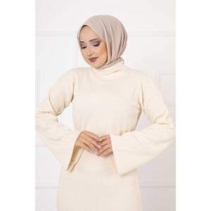 Robe perlée épaule Ecru - Product Image 3