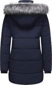 Chaqueta acolchada tejida transpirable para mujer a la moda, chaqueta de invierno de longitud completa con capucha y diseño de ribete de piel - Product Image 4