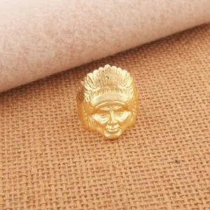 Men's fashion jewelry indian chief head face stacking ring solid brass 18k gold plated ancient god mythology rings gift for male
