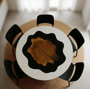 Table basse en noyer et résine époxy noire et blanche, table d'appoint en bois naturel et résine, plateau pour la décoration de la pièce principale - Product Image 2