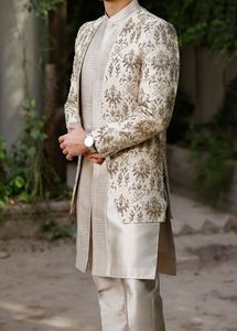 2024 Elegant Silk Groom Kurta Jacket <b>Pant</b> Set Zari Hand Embroidery Stylish Crystal Glass Beads Dabka Work Matching Wedding Suit - Product Image 2