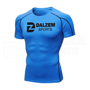Venta caliente de los hombres de compresión Ropa para correr Gimnasio Tops 100% Poliéster O-cuello Medias mangas Logotipo personalizado Camisas de tela estirable - Product Image 3