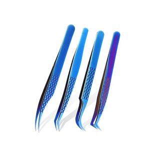 Juego de pinzas de extensión de pestañas de acero inoxidable de precisión azul para pinzas de pestañas de volumen - Product Image 1