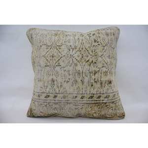 Beige Kantha Patchwork Wool Pillow 28x28 Inch Luxury Rustic Design Vintage Fluffy Embroidered Printed Woven <b>18x18</b> Luxury Square - Product Image 1