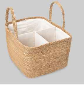 Grand panier de rangement décoratif en jonc de mer fait à la main avec poignées en anneau Organisateur tissé pour le rangement des enfants - Product Image 1