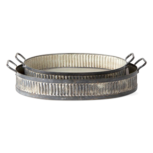 Round Rustic Galvanized Metal & Distressed Wood Serving <b>Tray</b> with Handles for Home <b>Office</b> Parties and Garden Decoration - Product Image 6