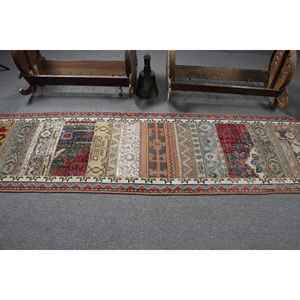 Turkish 2.5x9.4 ft Rug, Vintage <b>Runner</b> Rug, <b>Red</b> Animal Print Rug - Product Image 3