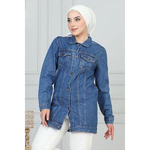 Veste en jean surdimensionnée durable boutonnée avec empiècements matelassés, logo personnalisable, en cuir de mouton, taille XL, pour l'automne, à capuche, patchwork - Product Image 6