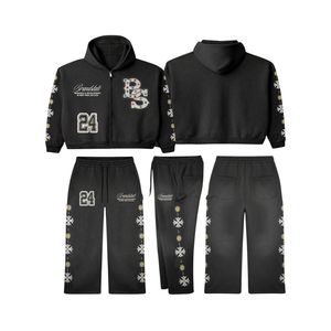 ชุดกีฬาสองชิ้นมีฮู้ดสำหรับผู้ชายกางเกงวิ่งมีซิปขนแกะกีฬาขนาดใหญ่ - Product Image 4