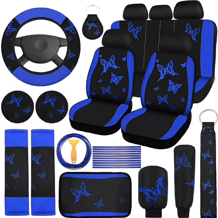 YZORA 3323 Butterfly Pattern Removable Steering Wheel Cover - Universal Car Interior Trim Set