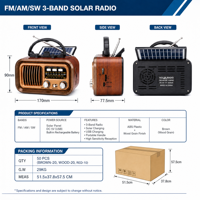 Radio portable solaire AM FM SW RAISENG R-68BT R-68BTS, radio rechargeable, lecteur MP3 USB TF, OEM d'usine