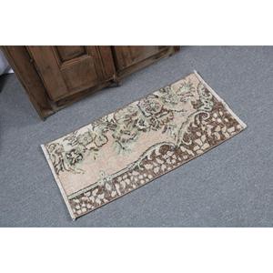 1.4x2.8 ft Turkish Rug, Vintage Small Rug, <b>Brown</b> Floral <b>Wool</b> Rug - Product Image 2