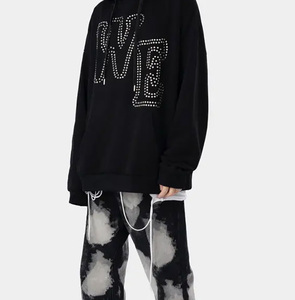 เสื้อฮู้ดดี้คุณภาพสูง แบบยูนิเซ็กซ์ ตัดเย็บอย่างดี ผ้าฝ้าย 100% ระบายอากาศได้ดี ประดับคริสตัลเต็มหน้า สำหรับงานสั่งทำแบบซิปเต็มตัว - Product Image 5