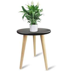 Tabouret rond en bois Table d'appoint noir rustique plante support Table d'appoint en bois massif Table d'appoint minimaliste pour salon chambre - Product Image 3