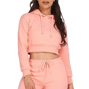 100% coton polaire femmes sweat à capuche sweat haut court survêtement ensemble extra large femmes à capuche - Product Image 1