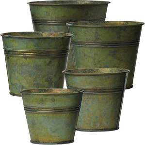 Seau de jardinière galvanisé charmant avec image de toilette gravée et style vintage pour conteneur de plantes et d'herbes d'extérieur - Product Image 1