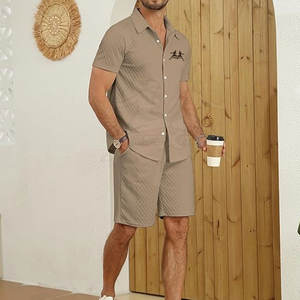 ชุดเสื้อโปโลทรงสลิมฟิตสำหรับผู้ชาย, ชุดเสื้อโปโลแขนสั้นและกางเกงขาสั้นผ้าฝ้าย100% - Product Image 5