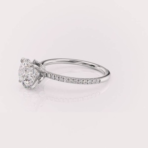 Bague de fiançailles en diamant de laboratoire rond certifié IGI, or rose/blanc et jaune 14 carats, pavée de diamants, pour femme - Product Image 4