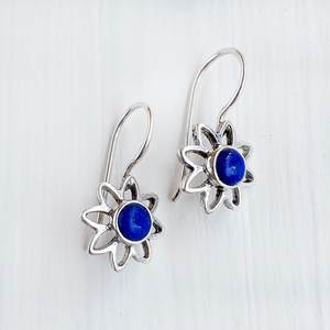 Boucles d'oreilles en argent Sterling 925 Lazuli Lazuli fleur bijoux de mode pour femmes boucles d'oreilles Lapis Lazuli - Product Image 5