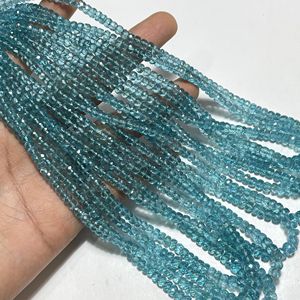 Cuentas de taladro central de 3,75-5MM con forma de Rondelle facetadas de apatita azul cielo Natural para la fabricación de joyas - Product Image 1