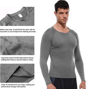 Alta calidad Casual verano invierno gimnasio entrenamiento camisa manga larga poliéster Spandex gimnasio Slim Fit camisa de compresión para hombres - Product Image 4