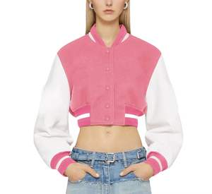 Personnalisable Lycée Varsity Vestes pour Femmes Manches en Cuir Laine Crop Letterman Vestes Cropped Baseball Vestes Dames - Product Image 4