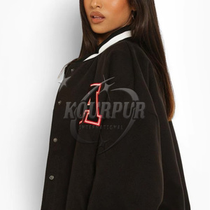 Autumn Varsity Jacket Custom Logo Simple Fashion Adult Women's Bomber Jacket In 100% Cotton - Product Image 4