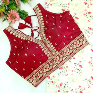 Blouse moderne à col en V avec zari et broderie pour les mariages, design tissé tendance et logo/motif brodé - Product Image 5