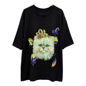 T-shirt personnalisé pour femme à imprimé graphique, manches courtes, coupe classique, col rond, jersey en polyester et coton, décontracté, été - Product Image 2