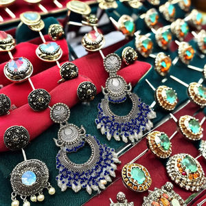 High Quality Niyathi Oxidised Chaandbali Stud Earrings for Women <b>Indian</b> Jewelry with Geometric Design Elegant Fashion - Product Image 1