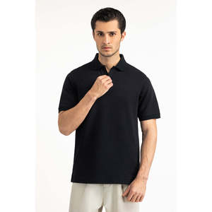 Polo de Punto Sólido de Corte Regular para Hombre, Manga Corta con Spandex, Cuello Bordado, Ropa de Golf Cómoda e Informal - Product Image 1