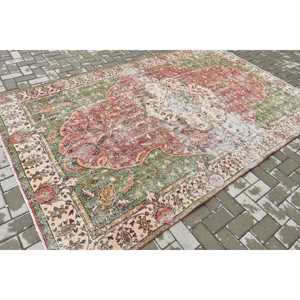 Alfombra Turca Vintage, Alfombra Grande de 6x9.9 pies, Alfombra de Lana con Diseño de Plantas y Árboles Rojos y Verdes - Product Image 2