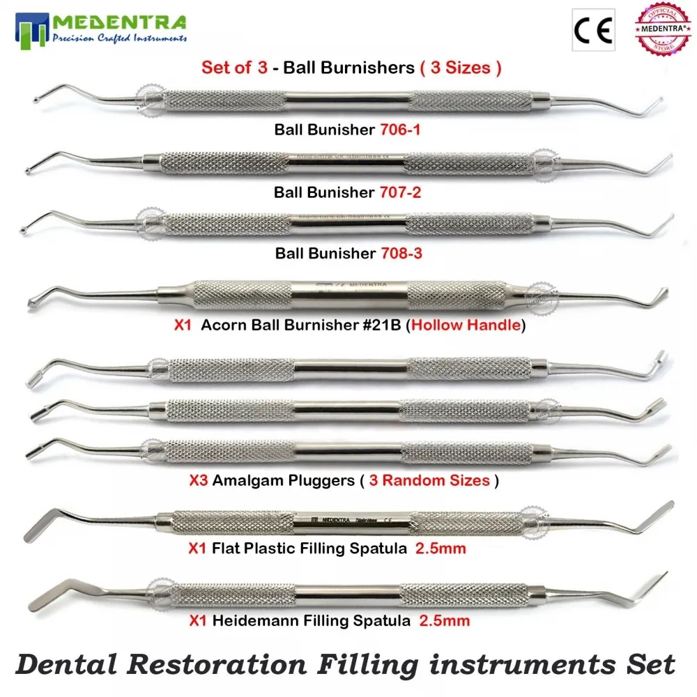 Espátulas de plástico plano compuesto de grado profesional Dental Heideman, juego de escaladores de llenado de laboratorio Dental de acero inoxidable, 9 Uds.