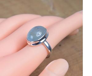 แหวนรูปไข่สีอะความารีนธรรมชาติ925อัญมณีแฮนด์เมดเงินแท้เครื่องประดับที่สง่างามของขวัญวันเกิดเดือนมีนาคมสำหรับคริสต์มาส - Product Image 1