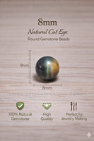 Perles en pierre naturelle œil de chat de haute qualité en gros, 8 mm, pour la fabrication de bijoux DIY (bracelets, colliers, boucles d'oreilles)