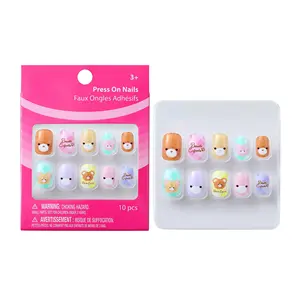 Wholesale Cute Animal Print Kids Fake Nails Reusable Fake Nail Set