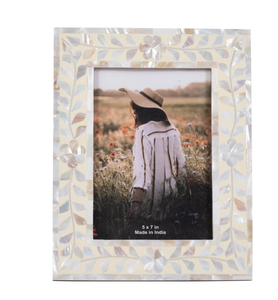 Marco decorativo hecho a mano para fotos de perlas madre-exquisitos patrones de incrustaciones florales ecológicos para decoración del hogar de lujo Premium - Product Image 1