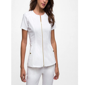 Ensemble de costumes de gommage pour esthéticienne personnalisés Uniformes de spa élégants Scrubs OEM Ensemble de gommage pour femmes Uniformes d'hôpital tissés - Product Image 5