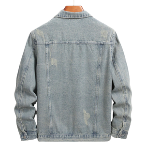 Mens Winter <b>Light</b> Blue Washed Denim Jacket 100 Cotton Button Front Long Sleeve Casual Trucker Regular Fit Streetwear Outerwear - Product Image 2