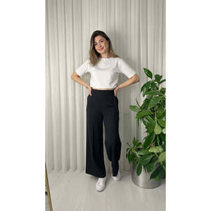 Pantalon palazzo noir taille haute à jambes larges - Noir - Product Image 1