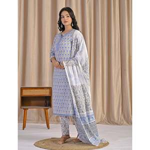 Hand Drawn Grey <b>Block</b> <b>Printing</b> Cotton Anarkali Kurta Pant Set Pakistani Style Indian Dress Net Lehenga Choli - Product Image 5