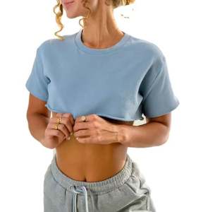 OEM Summer Soft Cotton <b>Crop</b> <b>Top</b> Breathable Fitness Sport Short Sleeves Cropped t Shirt for Womens - Product Image 1