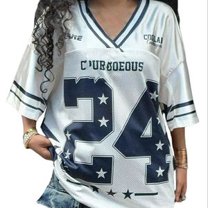 Camiseta estampada transpirable jersey de fútbol extragrande ropa informal cómoda Y2k con cuello en V personalizada - Product Image 1